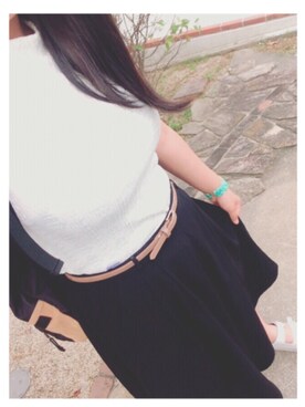 「no brand（ノーブランド）のアイテム（Tシャツ/カットソー、ホワイト系）」を使った、お嬢さん（レディース・162cm）の夏コーディネート