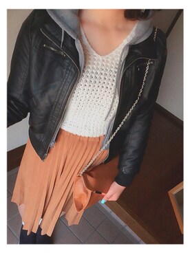 「no brand（ノーブランド）のアイテム（スカート、ブラウン系）」を使った、お嬢さん（レディース・162cm）の春コーディネート