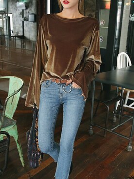 「アイテム（トップス、ブラウン系）」を使った、DABAgirlさん（レディース・164cm）の秋コーディネート