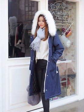 「アイテム（ダウンジャケット/コート、ブルー系）」を使った、DABAgirlさん（レディース・164cm）の秋コーディネート