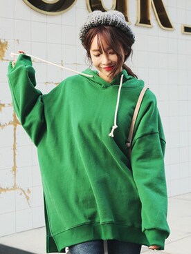 「アイテム（ピーコート、グリーン系）」を使った、DABAgirlさん（レディース・164cm）の冬コーディネート