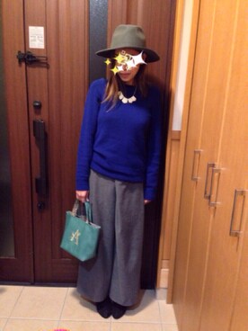 「Simplicite（サンプリシテ）のアイテム（パンツ、グレー系）」を使った、HI_MAさん（レディース・156cm）の冬コーディネート
