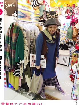 「INFINITY（インフィニティ）のアイテム」を使った、小胖美子さん（レディース・162cm）の冬コーディネート