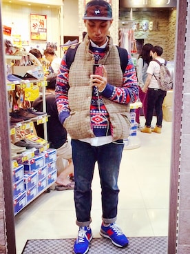 「アイテム（ダウンベスト、ブラウン系）」を使った、guwaさん（メンズ・172cm）の秋コーディネート