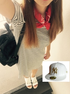 「NEW ERA（ニューエラ）のアイテム（キャップ、ホワイト系）」を使った、ほーちゃんさん（レディース）の夏コーディネート