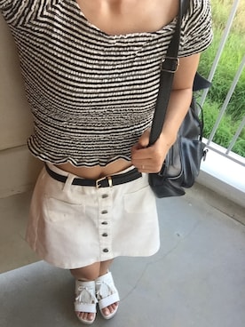 「サンキューマートのアイテム（Tシャツ/カットソー、その他）」を使った、ほーちゃんさん（レディース）の夏コーディネート