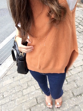 「GU（ジーユー）のアイテム（ニット/セーター、ブラウン系）」を使った、ほーちゃんさん（レディース）の秋コーディネート