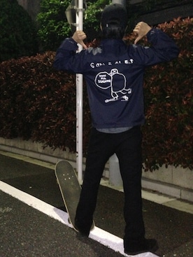 「スケボー」｜「アイテム（その他アウター）」を使った、ぼたさん（メンズ・170cm）の春コーディネート