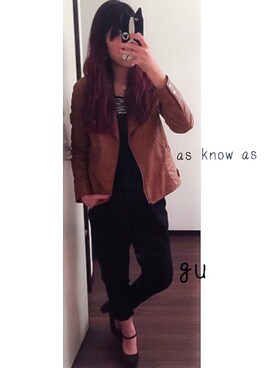 「AS KNOW AS plus（アズノゥアズプラス）のアイテム（ライダースジャケット）」を使った、omiさん（レディース・157cm）の秋コーディネート