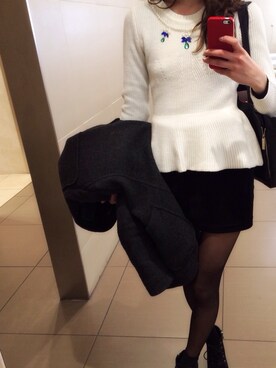 「ぺプラムトップス」｜「アイテム（ダッフルコート）」を使った、布川桃花さん（レディース・165cm）の冬コーディネート