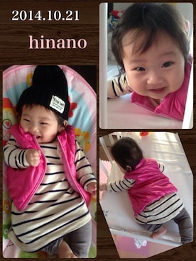 「no brand（ノーブランド）のアイテム（チュニック）」を使った、hinanoさん（キッズ・60cm）の秋コーディネート
