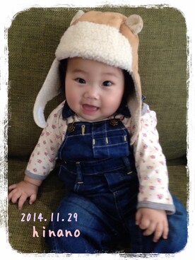 「動物モチーフ」｜「アイテム（つなぎ/オールインワン）」を使った、hinanoさん（キッズ・60cm）の秋コーディネート