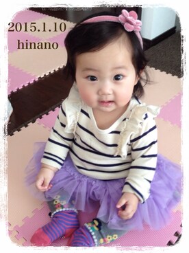 「no brand（ノーブランド）のアイテム（チュニック）」を使った、hinanoさん（キッズ・70cm）の冬コーディネート