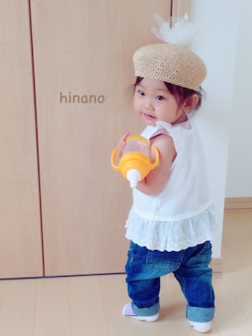 「麦わらベレー帽」｜hinanoさん（キッズ・70cm）の夏コーディネート