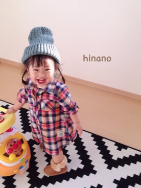 「アイテム（シャツワンピース）」を使った、hinanoさん（キッズ・70cm）の秋コーディネート