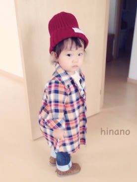 「アイテム（シャツワンピース）」を使った、hinanoさん（キッズ・70cm）の秋コーディネート