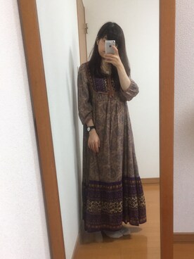 「w closet（ダブルクローゼット）のアイテム（ワンピース、ベージュ系）」を使った、noriさん（レディース・149cm）の秋コーディネート