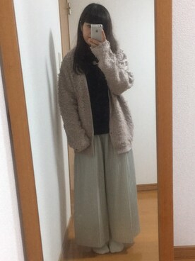 「Kastane（カスタネ）のループ編みカーディガン（カーディガン/ボレロ、ピンク系）」を使った、noriさん（レディース・149cm）の秋コーディネート