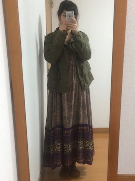 「RETRO GIRL（レトロガール）のアイテム（ミリタリージャケット）」を使った、noriさん（レディース・149cm）の秋コーディネート