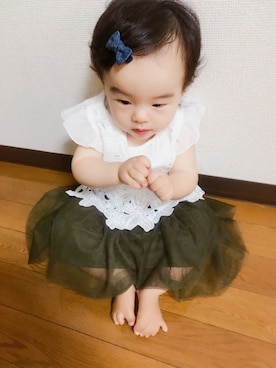 「アイテム（ヘアアクセサリー、ブルー系）」を使った、Kuru☺︎さん（キッズ・70cm）の秋コーディネート