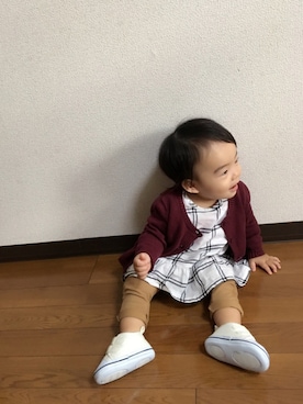 「アイテム（ベビーシューズ/ベビーソックス）」を使った、Kuru☺︎さん（キッズ・70cm）の秋コーディネート
