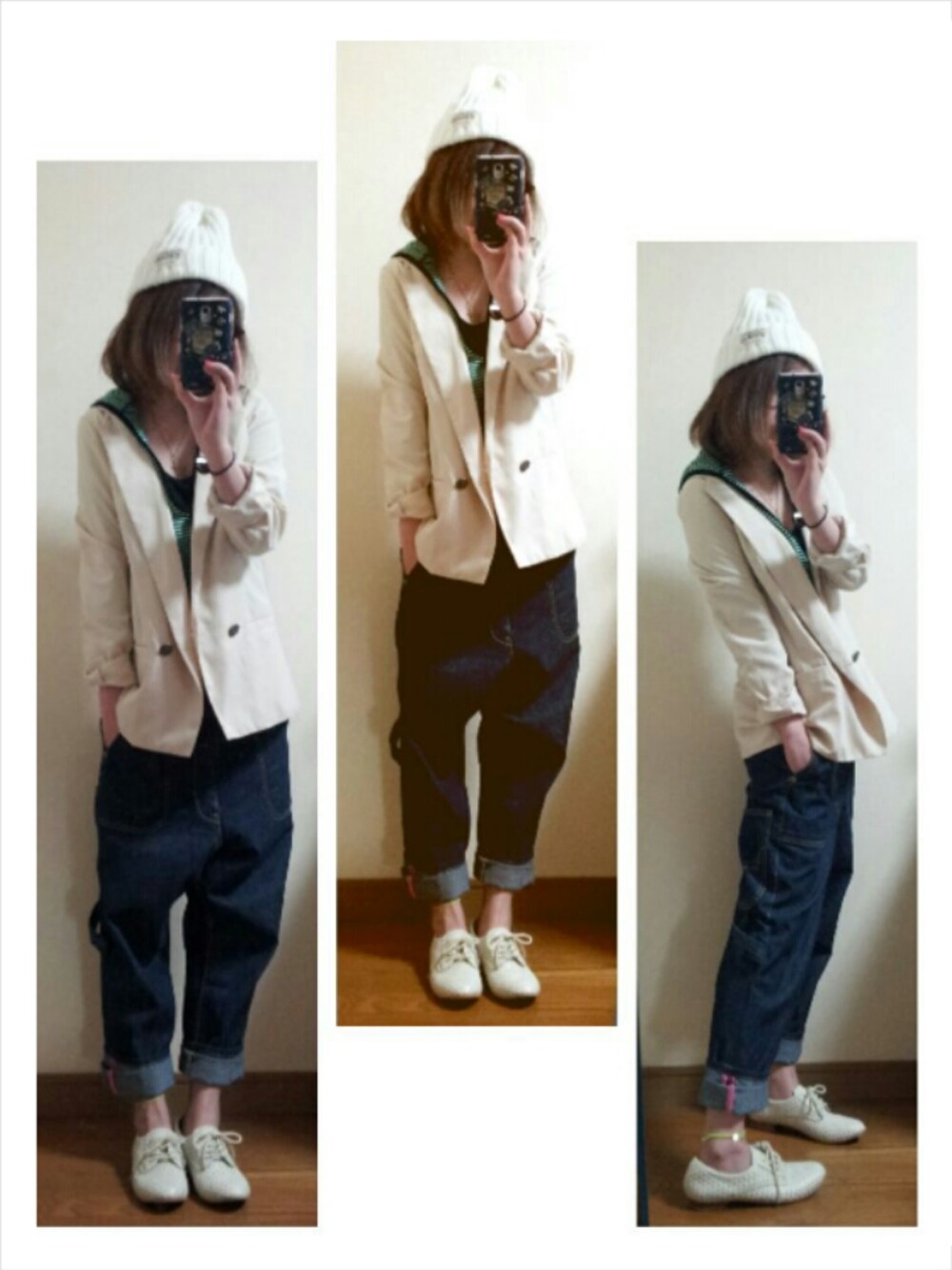 「Ungrid、サルエル、moussy、ゆるカジ、ダテメガネ、サルエルデニム、ゆるコーデ、RODEOCROWNS、knit watch」｜「Ungridの伊達メガネ（メガネ、ブラウン系）」を使った、おまゆさん（レディース・156cm）の春コーディネートの1枚目の写真