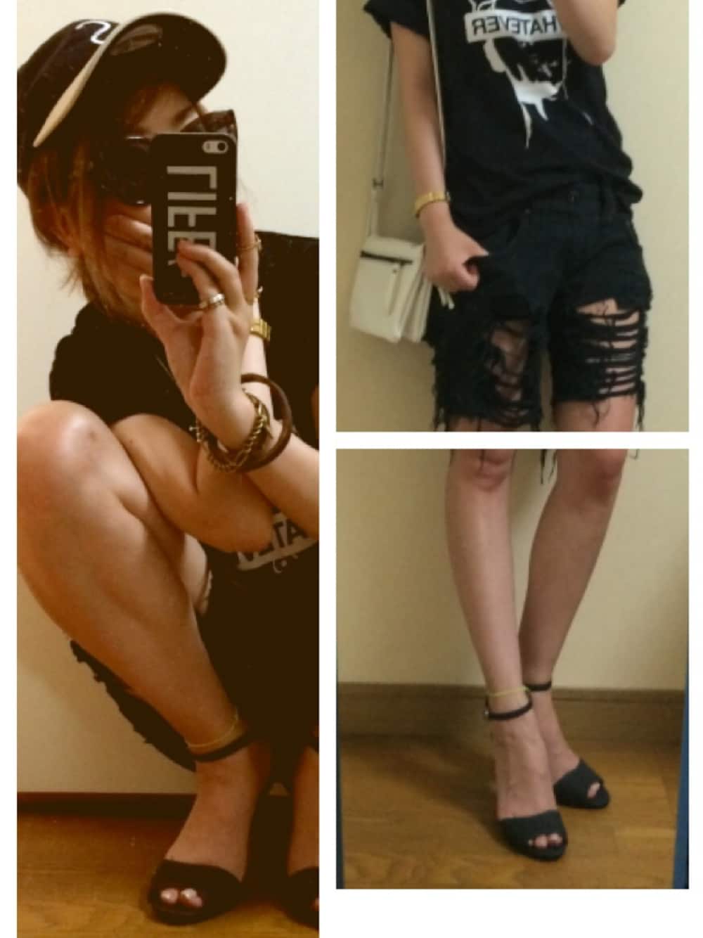 「ブラックコーデ、g.v.g.v.、NEW ERA、moussy、ベースボールキャップ、soe、CHEAPMONDAY、capコーデ、CAP女子」｜「soeのsoe 9TWENTY(NEW ERA)（キャップ、ブルー系）」を使った、おまゆさん（レディース・156cm）の夏コーディネートの1枚目の写真