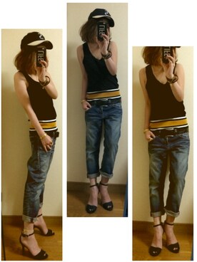 「soe（ソーイ）のアイテム（帽子）」を使った、おまゆさん（レディース・156cm）の夏コーディネート