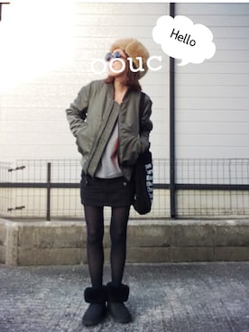 「エコバッグ」｜「アイテム（ミリタリージャケット）」を使った、おまゆさん（レディース・156cm）の冬コーディネート