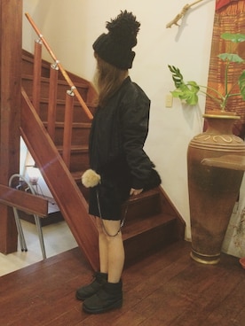 「ファークラッチ」｜「アイテム（ブルゾン）」を使った、おまゆさん（レディース・156cm）の冬コーディネート