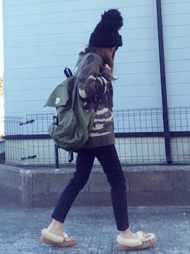 「カウチンセーター」｜「アイテム（モカシン/デッキシューズ）」を使った、おまゆさん（レディース・156cm）の冬コーディネート