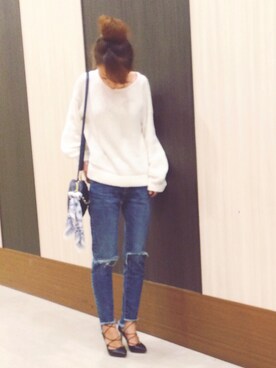 「サークルバッグ」｜「アイテム（財布/小物）」を使った、おまゆさん（レディース・156cm）の春コーディネート