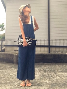 「ご近所コーデ」｜「アイテム（オールインワン・サロペット）」を使った、おまゆさん（レディース・156cm）の夏コーディネート