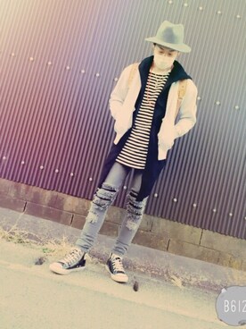 「H&M（エイチ・アンド・エム）のアイテム（ブルゾン、ホワイト系）」を使った、tsuyoshiさん（メンズ・173cm）の春コーディネート