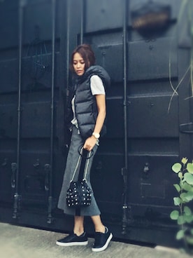 「TODAYFUL（トゥデイフル）のUseful UネックTシャツ（Tシャツ/カットソー）」を使った、chi--さん（レディース・161cm）の秋コーディネート