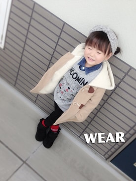 「petit main」｜「アイテム（ダッフルコート）」を使った、reina ☻ shinさん（キッズ・100cm）の秋コーディネート