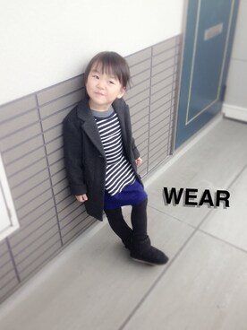 「ぺプラムトップス」｜「アイテム（チェスターコート）」を使った、reina ☻ shinさん（キッズ・100cm）の冬コーディネート