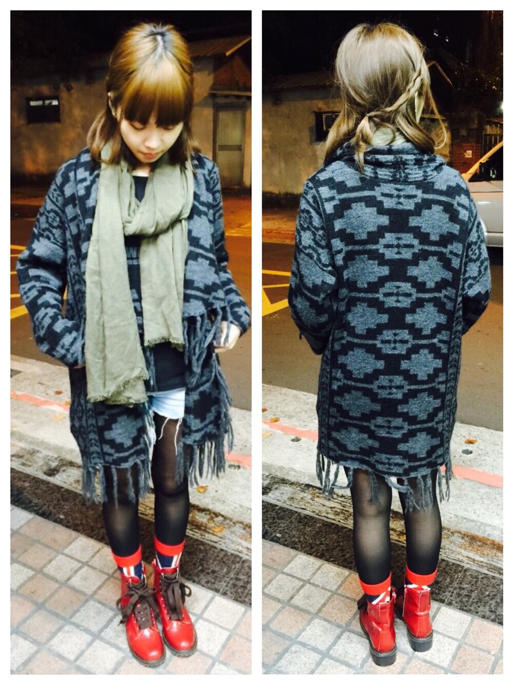 「Taiwan、TAIPEI、H&M、COCUE、red、black、street、streetfashion、ZARA」｜「H&Mのアイテム（ピーコート、ブラック系）」を使った、turturleeさん（レディース・160cm）の冬コーディネートの1枚目の写真