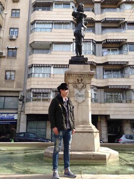 「Barbour（バブアー）のアイテム（ライダースジャケット）」を使った、Curtis Wengさん（メンズ・175cm）の冬コーディネート