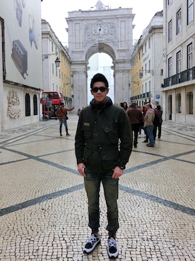 「Barbour（バブアー）のアイテム（ライダースジャケット）」を使った、Curtis Wengさん（メンズ・175cm）の冬コーディネート