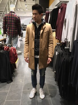 「TOPMAN（トップマン）のアイテム（ダウンジャケット/コート）」を使った、Curtis Wengさん（メンズ・175cm）の冬コーディネート