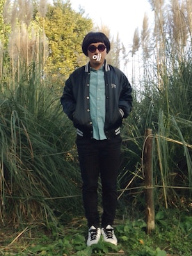 「Levi's（リーバイス）のアイテム（スタジャン）」を使った、OJさん（メンズ・167cm）の秋コーディネート