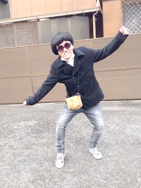 「スリッポン」｜「アイテム（ピーコート）」を使った、OJさん（メンズ・167cm）の冬コーディネート