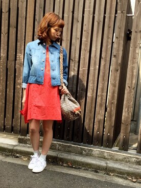 「春ワンピ」｜「アイテム（デニムジャケット）」を使った、かとまりさん（レディース・165cm）の春コーディネート