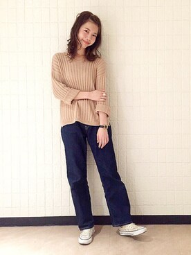 「ピンクニット」｜かとまりさん（レディース・165cm）の冬コーディネート