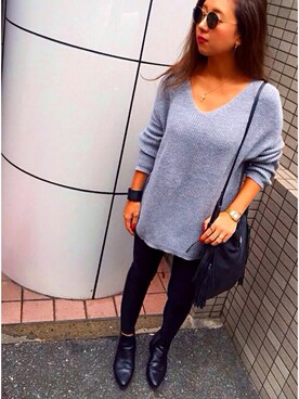 「Ray-Ban（レイバン）のアイテム（サングラス、ブラック系）」を使った、miyabinnnさん（レディース・158cm）の秋コーディネート