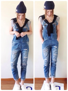 「unglid（アングリッド）のアイテム（サロペット/オーバーオール）」を使った、yukkythさん（レディース・161cm）の秋コーディネート