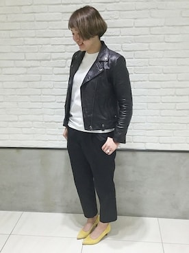 「relume」｜「アイテム（ライダースジャケット）」を使った、JOURNAL STANDARD relume札幌店スタッフさん（レディース・166cm）の冬コーディネート