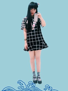 「dizzitのアイテム（チュニック、ブラック系）」を使った、Rakuさん（レディース）の夏コーディネート
