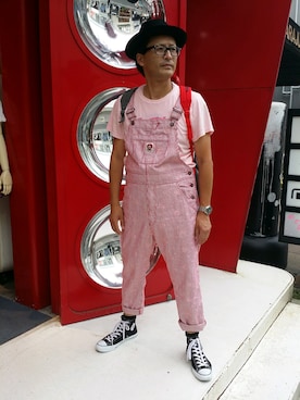 「原宿」｜「アイテム（オールインワン・サロペット）」を使った、森 正彦さん（メンズ・174cm）の夏コーディネート